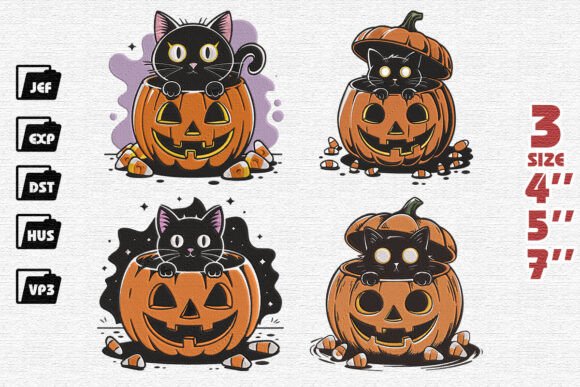 Review: Set of 4 Black Cat Halloween Embroidery